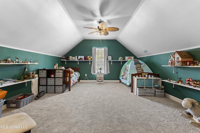 12880 Coles Cv, Gulfport, MS 39503 - bedroom with carpet, vaulted ceiling, a ceiling fan, and baseboards