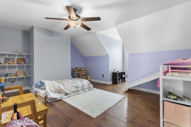 12880 Coles Cv, Gulfport, MS 39503 - bedroom with wood finished floors, baseboards, lofted ceiling, and a ceiling fan