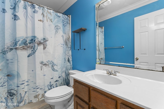 12880 Coles Cv, Gulfport, MS 39503 - bathroom with ornamental molding, toilet, vanity, and curtained shower