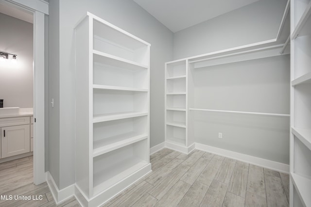 spacious closet featuring light wood-type flooring