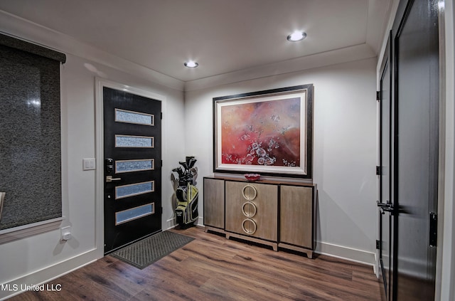 foyer entrance with dark hardwood / wood-style floors