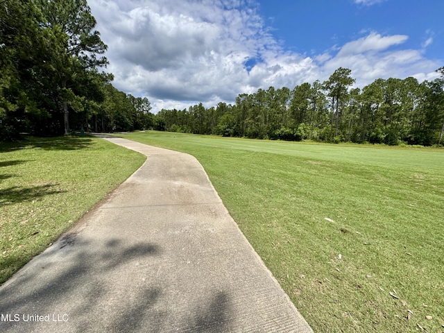 surrounding community with a lawn and a forest view