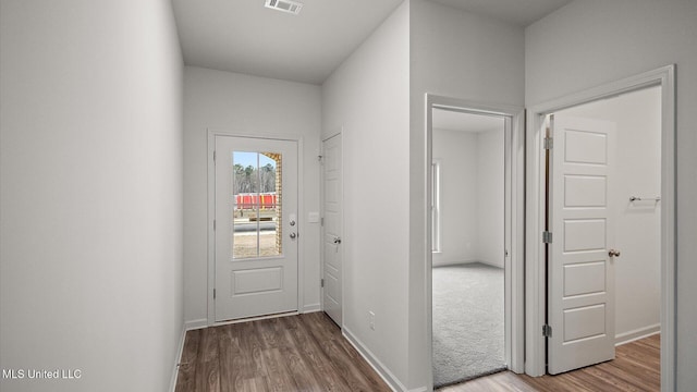 entryway with hardwood / wood-style floors