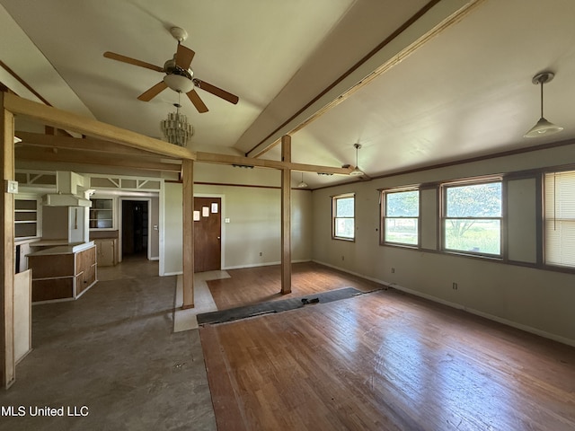 111 Muzzi Rd, Shaw, MS 38773 - unfurnished living room with a ceiling fan, lofted ceiling, and wood finished floors