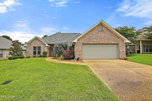 453 Abbey Woods, Brandon, MS 39047 - view of front of house with a garage, concrete driveway, a front lawn, and brick siding