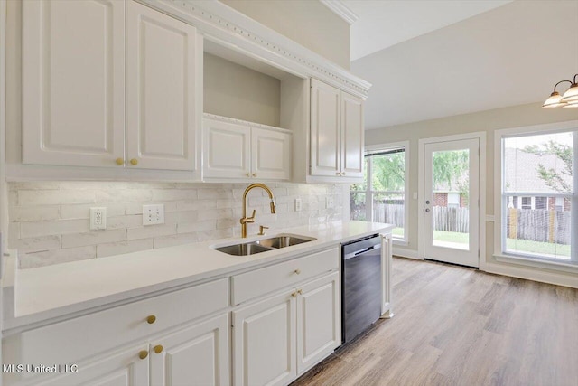 453 Abbey Woods, Brandon, MS 39047 - kitchen with a sink, stainless steel dishwasher, light countertops, white cabinets, and tasteful backsplash