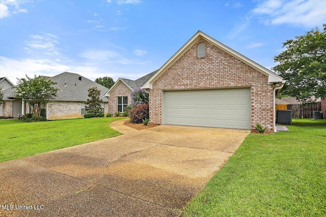 453 Abbey Woods, Brandon, MS 39047 - view of front of home with brick siding, central AC unit, driveway, and an attached garage