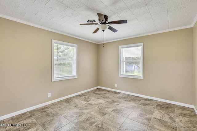 20332 Red Bird Hill Rd, Gulfport, MS 39503 - spare room featuring a ceiling fan, baseboards, and ornamental molding