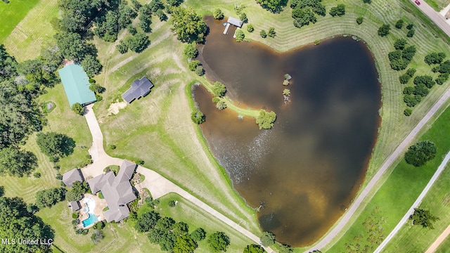 bird's eye view with a water view and a rural view