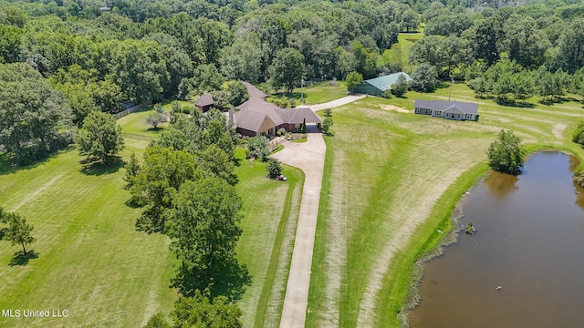 drone / aerial view featuring a water view