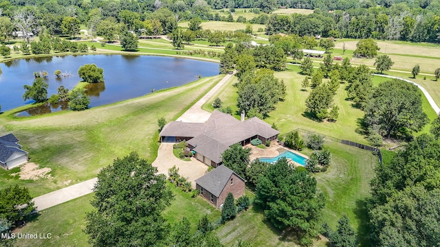 aerial view with a water view