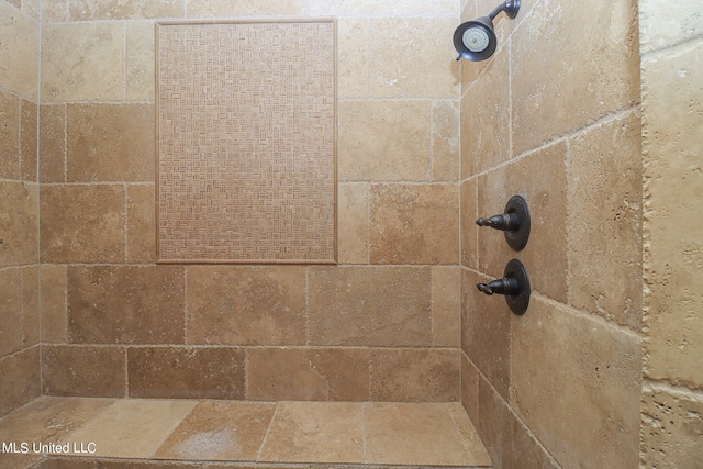 interior details with a tile shower