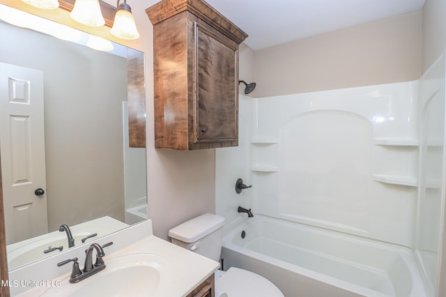 full bathroom featuring vanity, toilet, and shower / tub combination