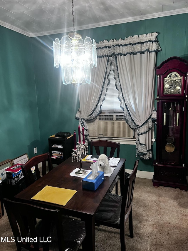 742 Brandon Ave, Jackson, MS 39209 - dining area featuring ornamental molding, carpet flooring, and a chandelier