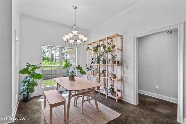 123 Bailey Cv, Canton, MS 39046 - dining space with a chandelier, crown molding, baseboards, and carpet