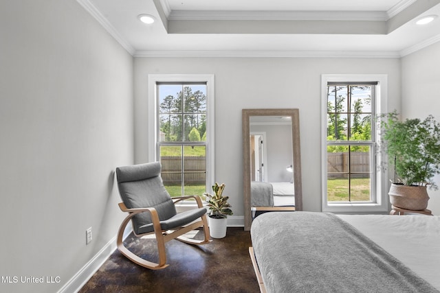 123 Bailey Cv, Canton, MS 39046 - bedroom with a tray ceiling, multiple windows, baseboards, crown molding, and recessed lighting
