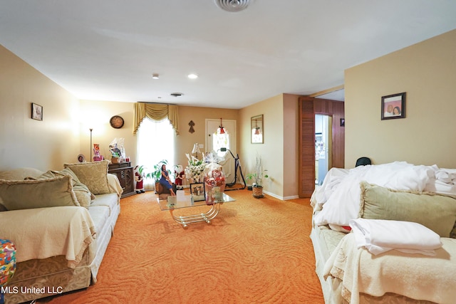 living room featuring light colored carpet