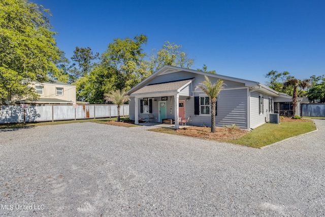 view of front of house featuring central AC and a porch