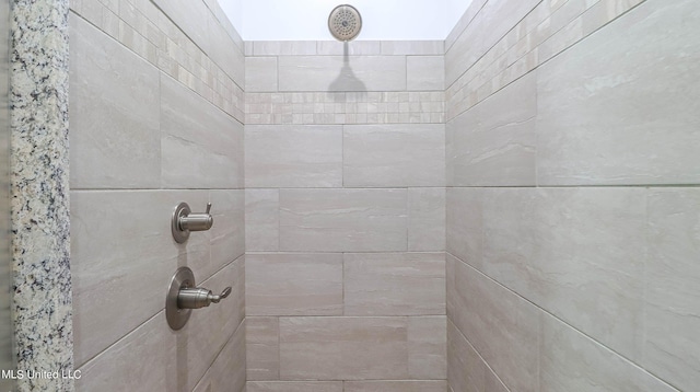 interior details featuring a tile shower