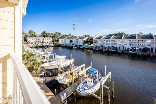 dock area featuring a water view