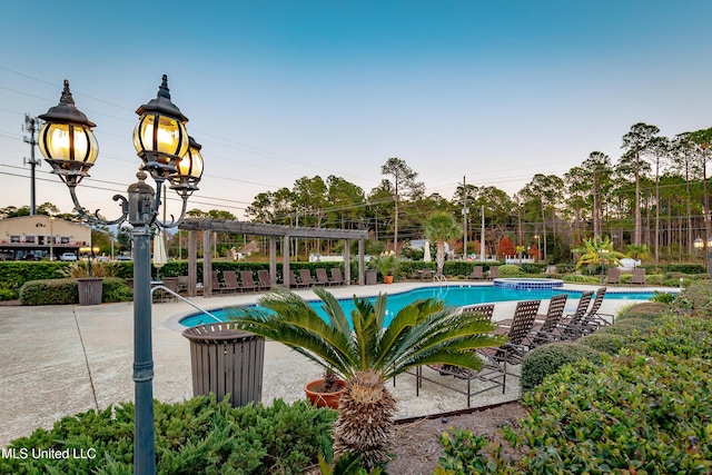 view of swimming pool featuring a patio area