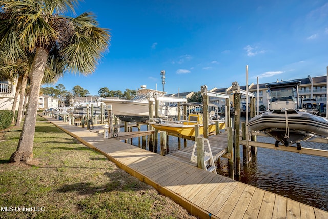 view of dock with a water view