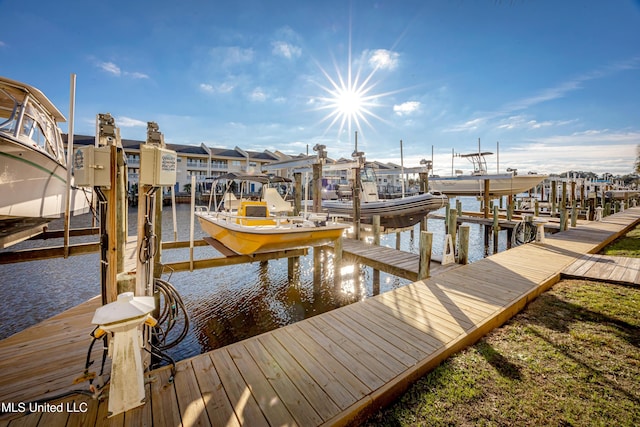 view of dock with a water view