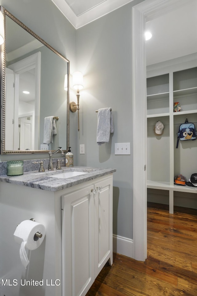 508 Forest Glen Ln, Brandon, MS 39047 - bathroom featuring wood finished floors and vanity