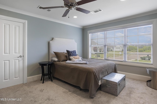 508 Forest Glen Ln, Brandon, MS 39047 - carpeted bedroom with ornamental molding, recessed lighting, and a ceiling fan