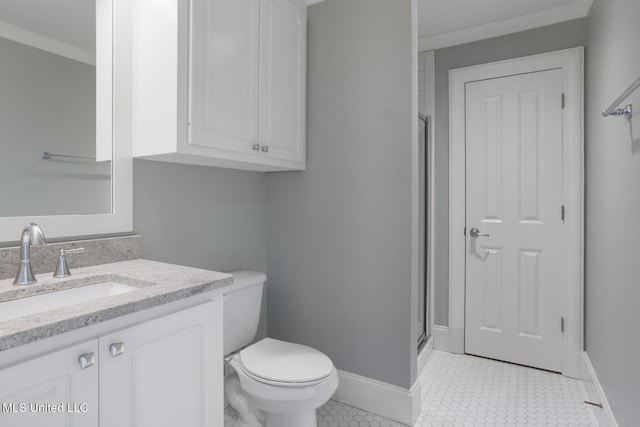 508 Forest Glen Ln, Brandon, MS 39047 - full bathroom with a shower stall, vanity, and ornamental molding