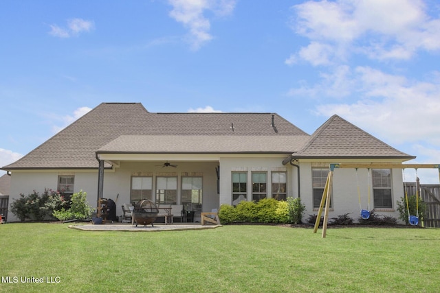 508 Forest Glen Ln, Brandon, MS 39047 - back of property featuring ceiling fan, a fire pit, and a patio