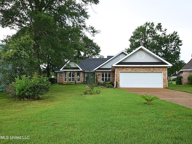 6936 Aulena Pl, Diamondhead, MS 39525 - ranch-style home featuring concrete driveway, a garage, brick siding, and a front yard