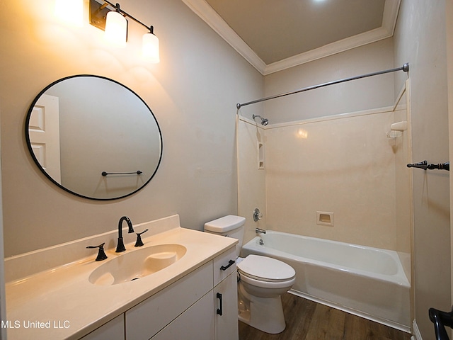 6936 Aulena Pl, Diamondhead, MS 39525 - full bathroom featuring crown molding, wood finished floors, bathing tub / shower combination, and vanity