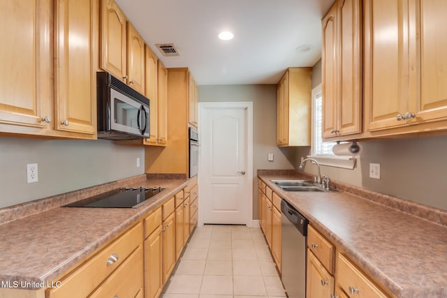 1025 Shipp St, Waveland, MS 39576 - kitchen featuring stainless steel appliances, a sink, light brown cabinets, light tile patterned floors, and recessed lighting