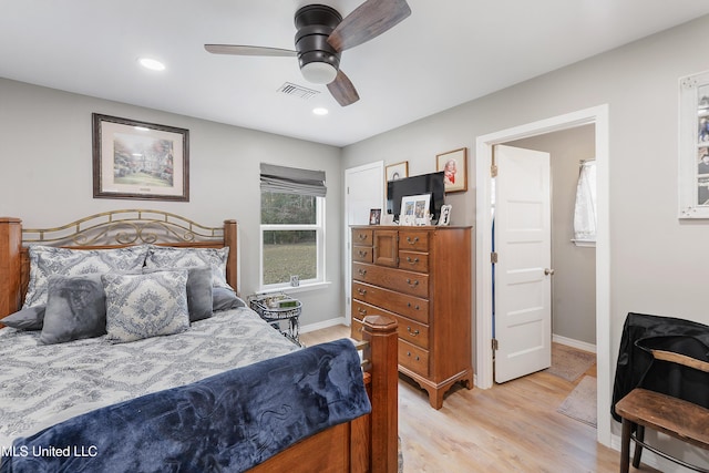 13701 Jericho Rd, Vancleave, MS 39565 - bedroom featuring light wood-type flooring, recessed lighting, and ceiling fan