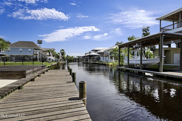 view of dock with a water view