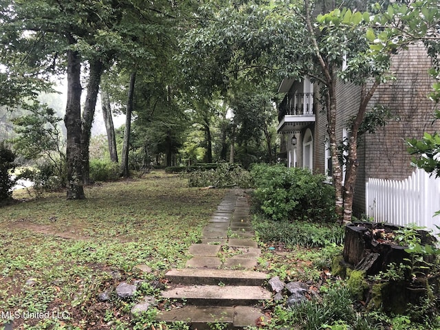 view of yard with a balcony