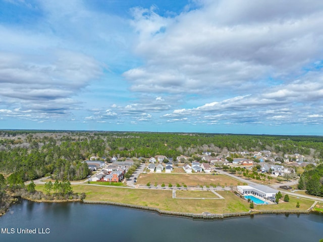 bird's eye view with a water view and a residential view