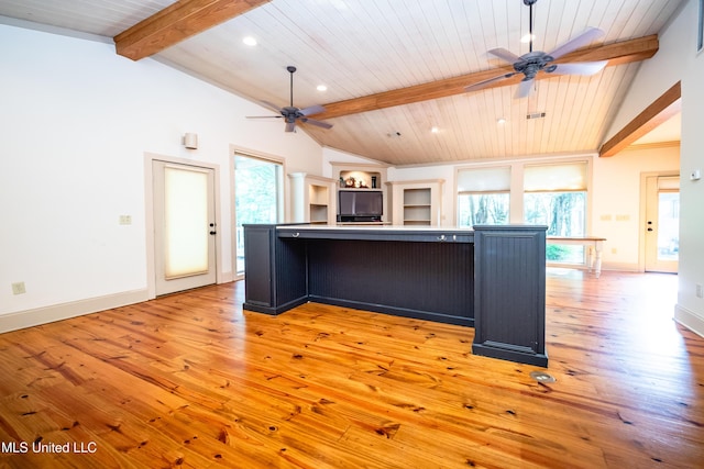 6147 Wirtz Rd, Flowood, MS 39232 - kitchen featuring a ceiling fan, light wood-style flooring, recessed lighting, wood ceiling, and open floor plan