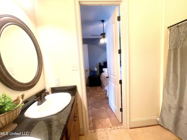 bathroom with vanity and ceiling fan