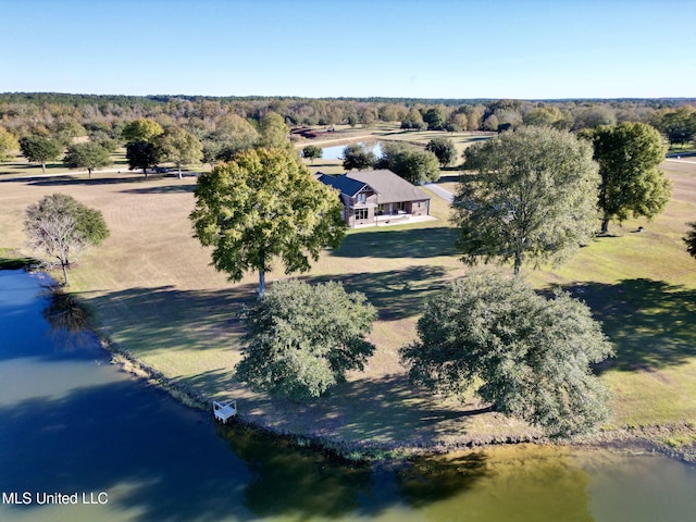 bird's eye view with a water view and a rural view