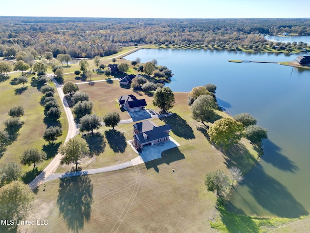 aerial view with a water view