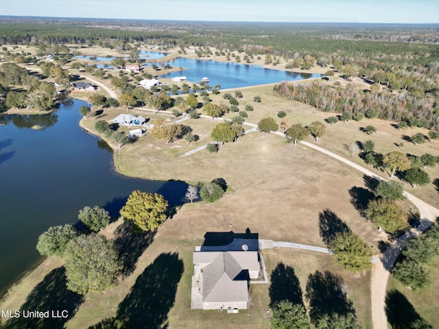 bird's eye view featuring a water view