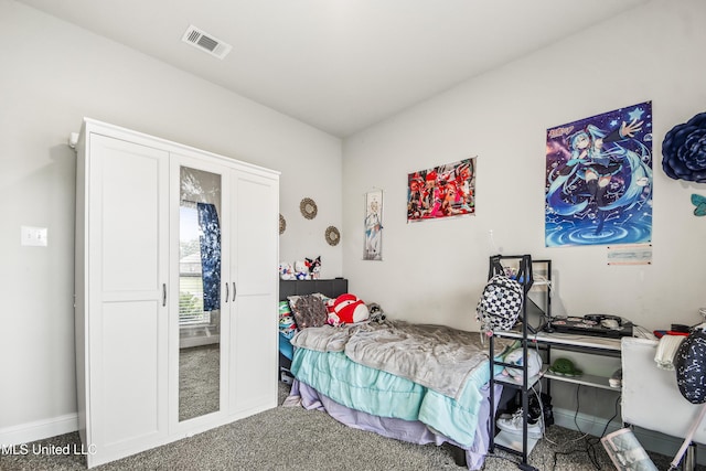 carpeted bedroom with visible vents