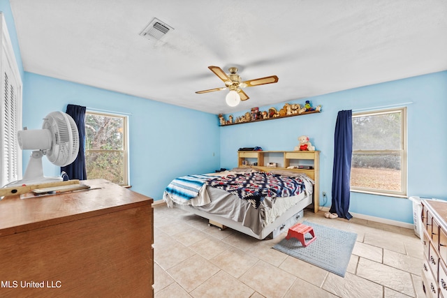 bedroom featuring ceiling fan