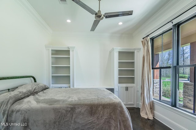 29 Club Dr, Natchez, MS 39120 - bedroom with crown molding, a ceiling fan, finished concrete floors, baseboards, and recessed lighting