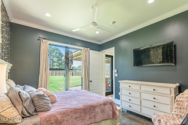 29 Club Dr, Natchez, MS 39120 - bedroom featuring baseboards, access to exterior, recessed lighting, and crown molding