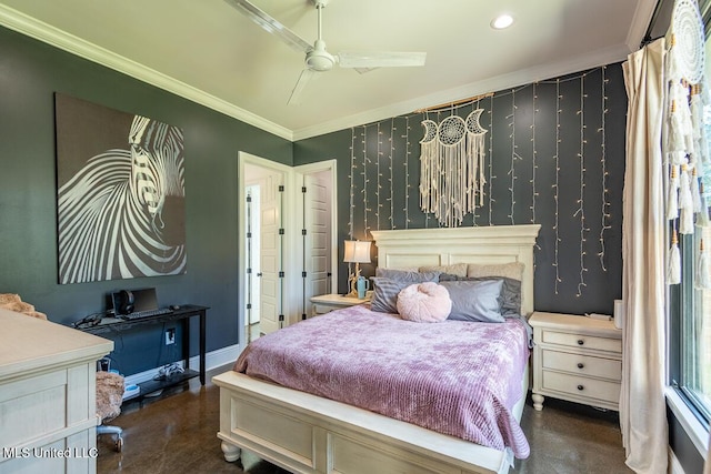 29 Club Dr, Natchez, MS 39120 - bedroom with baseboards, ornamental molding, recessed lighting, and ceiling fan