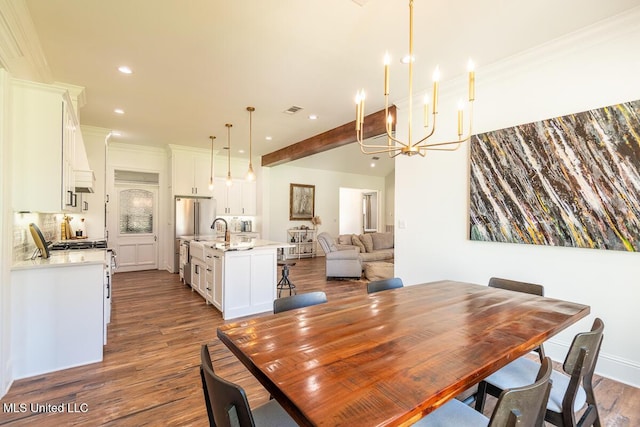 29 Club Dr, Natchez, MS 39120 - dining space featuring visible vents, a chandelier, crown molding, recessed lighting, and dark wood-style floors