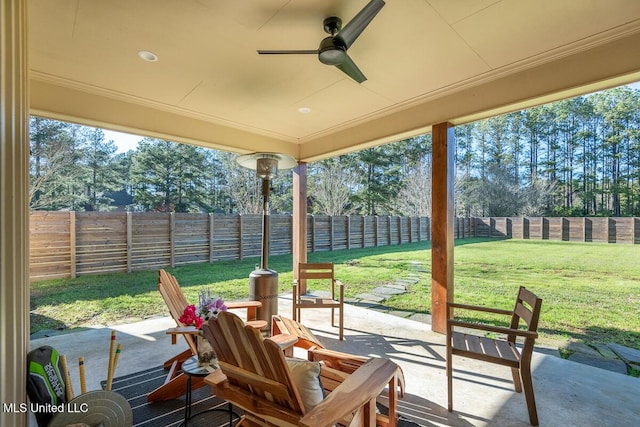 29 Club Dr, Natchez, MS 39120 - view of patio / terrace featuring a fenced backyard and a ceiling fan